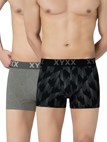 Image of XYXX Men's Cotton Modal Geometric Print Trunks | Antimicrobial, No-Marks Waistband Underwear for Men Combo (Pack of 2)