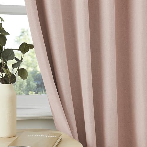 Cute Dusty Pink Blackout Linen Curtains 95 Inches Long - Rose Blush Pinch Pleat Track Curtains Blackout with Hooks Viral Pleat Drapes for Girls Bedroom Nursery,50 by 95 Inch, 2 Panels, Back Tab by DUALIFE - Used condition - Image 4