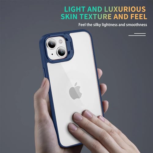 Image of Vaku Luxos Thermoplastic Polyurethane Lens Flip Back Cover For iPhone 15 Plus Stand Holder Back Case With Lens Guard Scratch Resistant Slim Thin Military-Grade Protection-Blue
