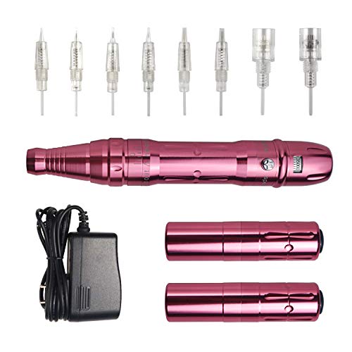 Rizipsely Eyebrow Tattoo Machine, Permanent Makeup Machine with Advanced Japanese Motor, Microblading Eyebrow Pen with Power Adapter & 2 External Power Supplies-Pink