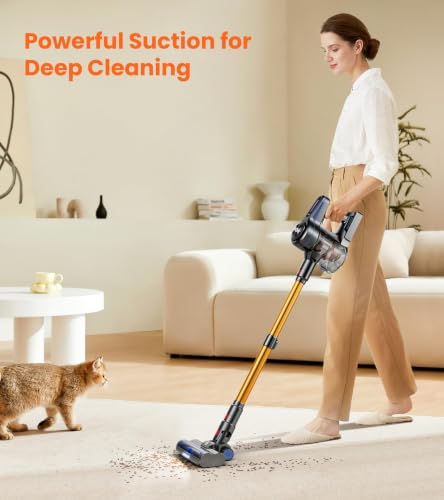 Image of NADALY Cordless Vacuum Cleaner, 500W 40KPa Self-Standing Stick Vacuum with 45-Min Runtime, Anti-Tangle V-Shaped Brush, 1.5L Large Dust Cup, Lightweight for Hardwood Floor Carpet Pet Hair