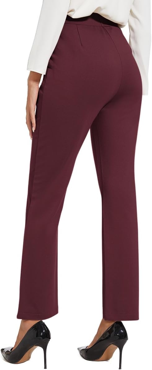 Women's Classic Stretchy Pull On High Rise Pants Straight Leg Slacks - Image 3