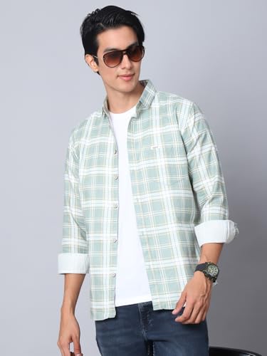 Image of Majestic Man Men Comfort Slim Fit Opaque Checked Cotton Casual Shirt