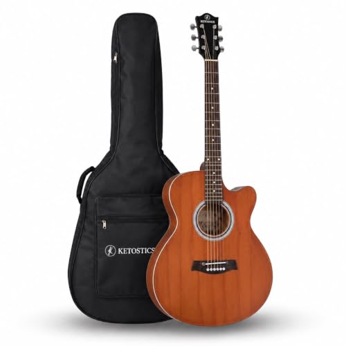 Image of KETOSTICS Acoustic Guitar combo KT-41C,41-inch Cutaway Truss Rod with padded bag,string set,belt and 5 plactrums,rosewood,copper Strings,for Beginners & Intermediate Players Musical Instrument (MAT)