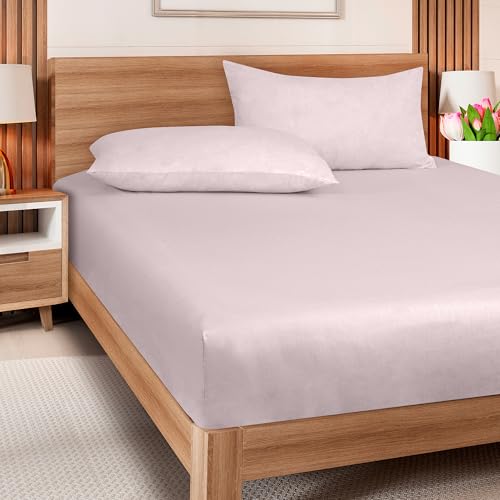 Image of ROYALE LINENS 300 Thread Count 100% Long Staple Combed Cotton Fitted Sheet Twin XL - Super Soft Deep Pocket Bottom Sheet - Fitted Sheets Only - Elastic Sheets (Twin XL, Lavender)
