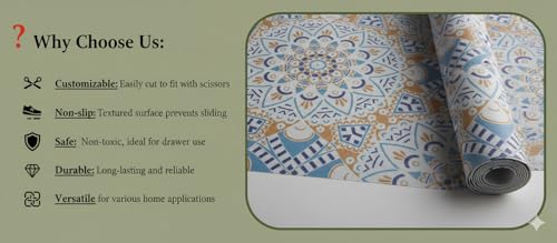 Image of Dribble EVA Shelf Liner Mat 45x500cm Roll, Non Slip Drawer & Cabinet Liner for Kitchen, Waterproof Oilproof Washable Fridge Mat, Anti Skid Cupboard Wardrobe Multipurpose Mat (Green /Yellow mandala Art)
