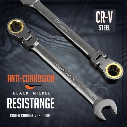 Image of SUZUME 14mm Flex Head Ratcheting Wrench Metric 72 Teeth Cr-V Steel 15K+ Cycle Locked Gears with 180 Flexible Head Black Nickel Coating