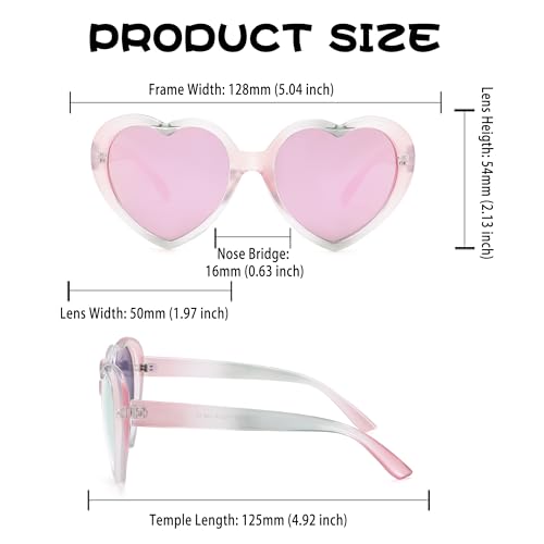Kids Polarized Heart Shaped Sunglasses - UV400 Protection Lovely Party Sun Glasses for Girls Age 3-104