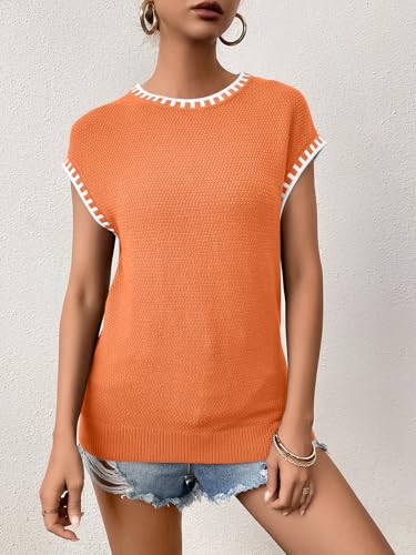 Image of Cap Sleeve Sweater Tops for Women 2026 Knit Summer Sleeveless Tank Vest | Slim Fit, Trendy Color Block, Soft, Skin-Friendly, Strechy, Lightweight, Breathable, Casual Daily Wear