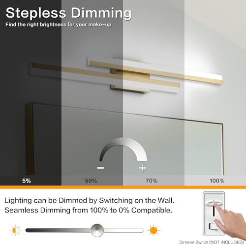 Image of PRESDE 32 Inch LED Bathroom Light Fixtures Over Mirror Brushed Gold Vanity Light Modern Bath Lighting Bar 5CCT