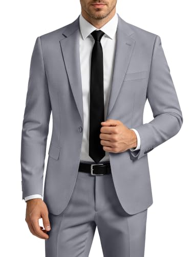 Image of Mens Suit 2 Piece Suits for Men One Button Slim Fit Solid Jacket & Pants Tuxedo Set Business Wedding Party Prom