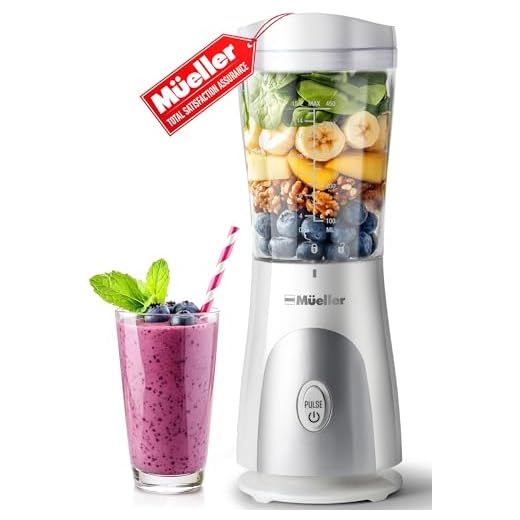 Mueller Heavy-Duty Personal Blender for Shakes and Smoothies with a 15 Oz Travel Cup and Lid, Juices, Baby Food, Portable Blender & Food Processor, White