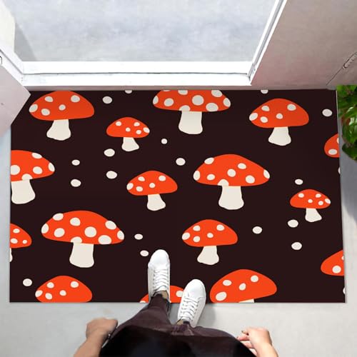 Patron De À Pois Champignon Tapis de Porte Rectangulaire 50x80cm Noir - 3
