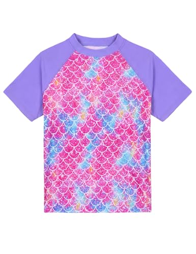 Image of Girls Swimsuit Colorful Short Sleeve Bathing Suits UPF 50+ Rash Guard Set Two Piece Summer Swimwear