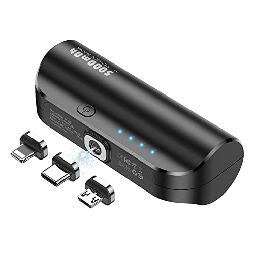 LUCKYDUO Power Bank portatile 5000mAh, mini batteria esterna 3 in 1 Power Bank wireless, ricarica rapida per iPhone/Type-c/Micro USB-A,portatile compatto e piccolo compatibile con iPhone