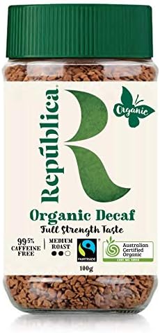 República Organic Decaf Instant Coffee, Cafe Instantaneo, Certified Organic, Fair Trade, Freeze Dried Instant Coffee - 100% Arabica, Decaffeinated Medium Roast (100g/3.53oz Jar)