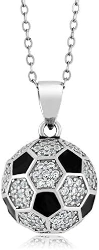 925 Sterling Silver Soccer Ball Pendant Necklace with Shimmering White Zirconia Stones (1.30 Carat Round, 1/2 Inch) and 18 Inch Silver Chain - A Stunning Gift for Soccer Fans and Athletes!