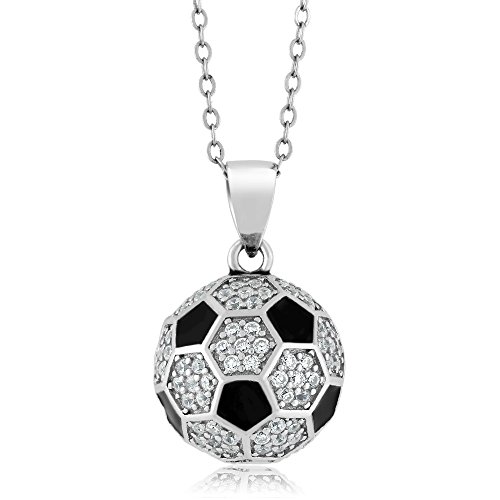 Soccer Ball Pendant Necklace with Shimmering White Zirconia Stones | 925 Sterling Silver | 1.30 Cttw | 1/2 Inch | A Stunning Gift for Soccer Fans and Athletes! | With 18 Inch Silver Chain