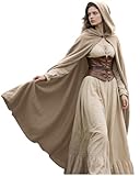 L'VOW Medieval Hooded Cloak Renaissance Khaki Cape with Hood Halloween Sorcerer Cosplay Assassin Costume