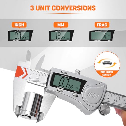 Herramienta de medicion digital de 6 pulgadas con calibre de acero inoxidable y conversion metrico 6