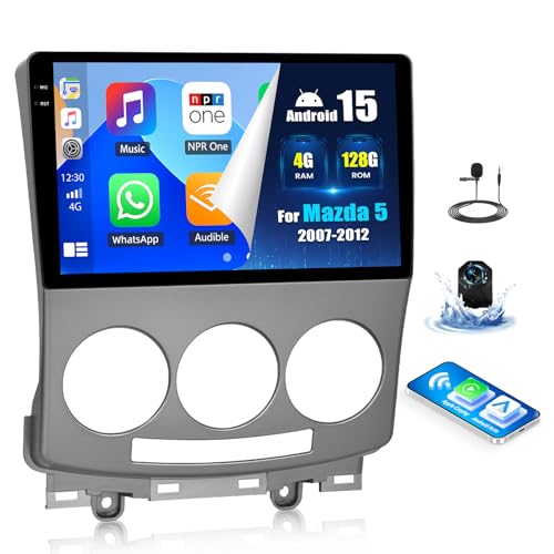 [4G+128G] Car Radio for Mazda 5 2007-2012 with Wireless CarPlay Android Auto,9" Touchscreen Android 15 Mazda 5 Car Stereo with Mirror Link WiFi GPS Navigation,Bluetooth,FM/RDS SWC EQ+Backup Camera by OiLiehu - Used condition - US$120.28