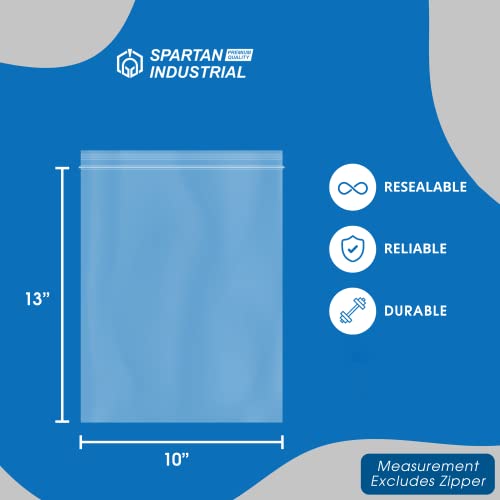Spartan Industrial - 10Inch X 13Inch (100 Count) 2 Mil Clear Reclosable Zip Plastic Poly Bags With Resealable Lock Seal Zipper #TOP1