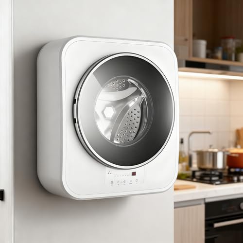 GESAIDES Lavadora de Pared, Mini Lavadora y Secadora de 3 kg, Lavadora de Pared para Ropa Interior, Calcetines, Pequeña Lavadora Doméstica, Cocción y Lavado a Alta Temperatura, Panel Táctil LED