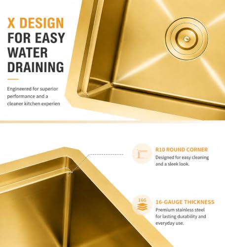 Image of Gold Bar Sink, 15 inch x 17 inch Stainless Steel Undermount Sink