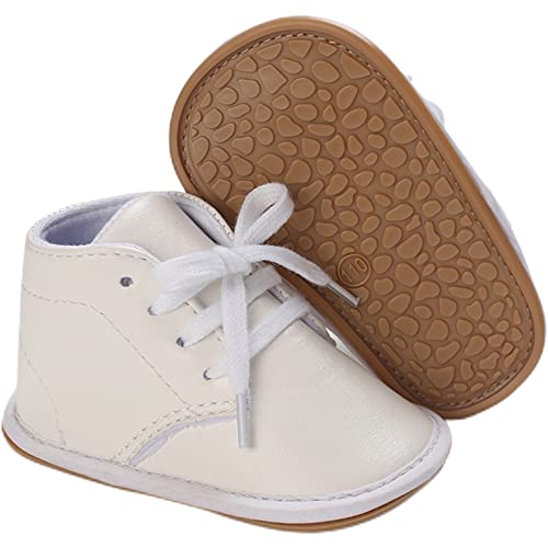 AMSDAMA Boy Baby Shoes Infant Anti-slip and Dirt-resistant Rubber Sole PU Soft Leather Solid color Moccasins Flats Toddler (Rubber Sole/White C706,9 Months)