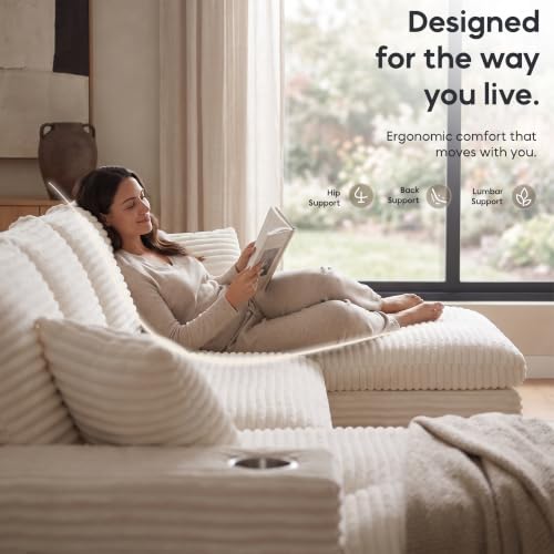 Image of 120 inch Modular Sectional Sofa, U-Shape Boneless Couch, Beige