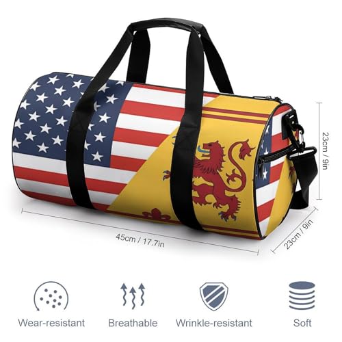 Flag of U.S. Scotland Rampant Flag Travel Gym Bag Cylindrical Duffle Handbag Sport Workout Tote Bag with Shoulder Strap for Men Women2