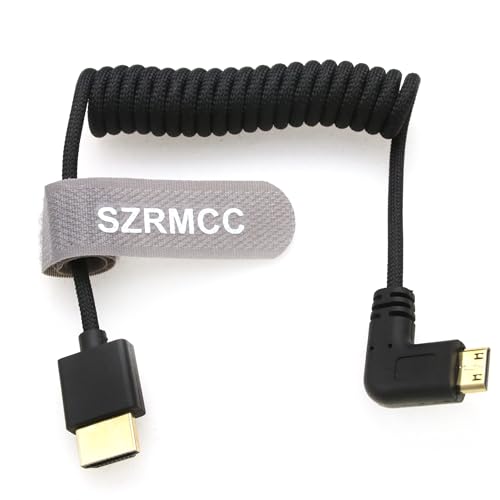 Cable Mini HDMI a HDMI 8K de ángulo recto SZRMCC en espiral trenzado para cámaras DSLR y mirrorless 5