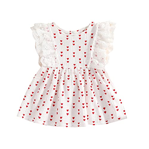 Toddler Girl Valentine  s Day Dress Heart Clover Print Lace Ruffled Sleeveless Pleated Dresses for Spring Summer (White, 3-4T)