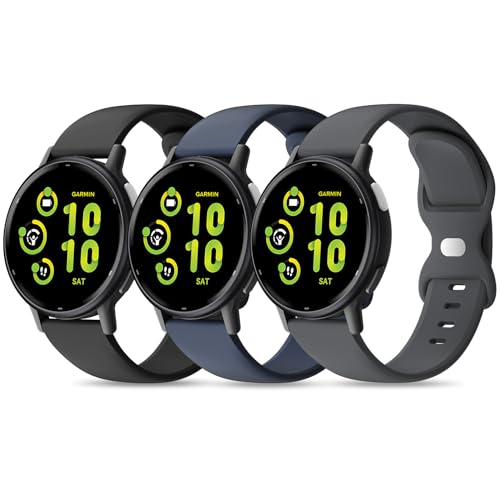 EverAct 3 Pack Silicone Bands Compatible with Garmin Vivoactive 5 Watch Band/Vivoactive 6/3/3 Music, 20mm Soft Sport Strap Replacement for Venu Sq 2/Venu/Venu Sq & Forerunner 55/165/245/645, Small