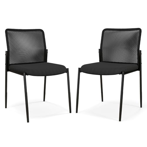 COSTWAY 2 Sillas Confidente Apilables, Silla de Oficina sin Ruedas, Respaldo Ergonómico de Malla y Asiento Acolchado, 63 x 52 x 84 cm, Carga 150kg, Negro