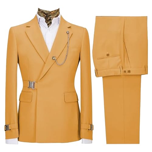 Image of Men's 2 Piece Suit with Metal Clasp Slim Fit Suit Stylish Business Pants Casual Wedding Grooms Tuxedo Suit