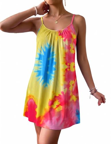 Ekouaer Womens Swimsuit Cover Up Spaghetti Straps Swim Dresses Beach Cover Ups Pleated Neck Bathing Suit Coverups