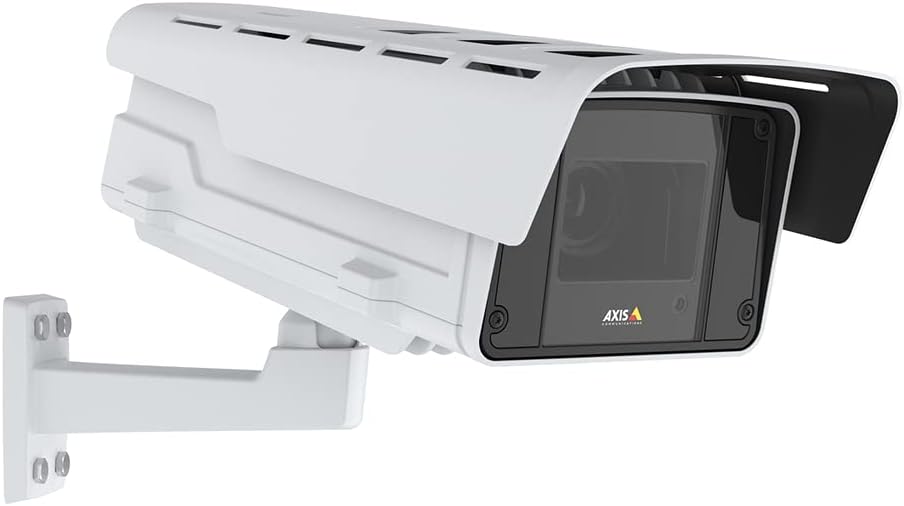 Latura view of AXIS Q1615-LE Mk III camera showing mounting bracket and cable connections.