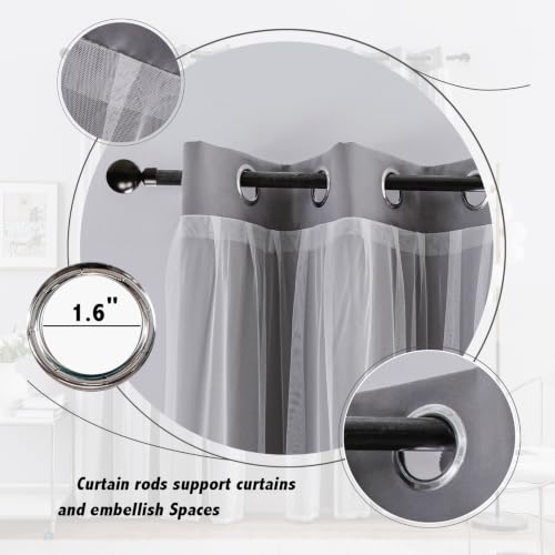 Image of Anytime Double Layer Blackout Curtains 2 Panels,52Wx90L,Grey | Sheer And Fabric Window Drapes Grommet Top Solid Color Bedroom Living Room Home Decor