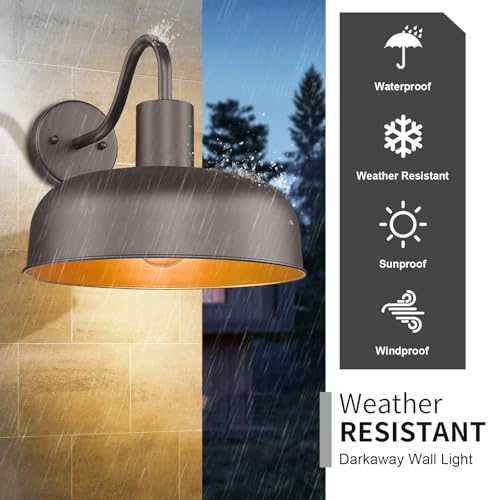 Image of Darkaway Solar Barn Light for Outdoor, Dusk to Dawn Outside Wall Lights Solar Powered, Industrial Gooseneck Bronze Exterior Wall Sconce for Shed House Porch Garage,2 Pack