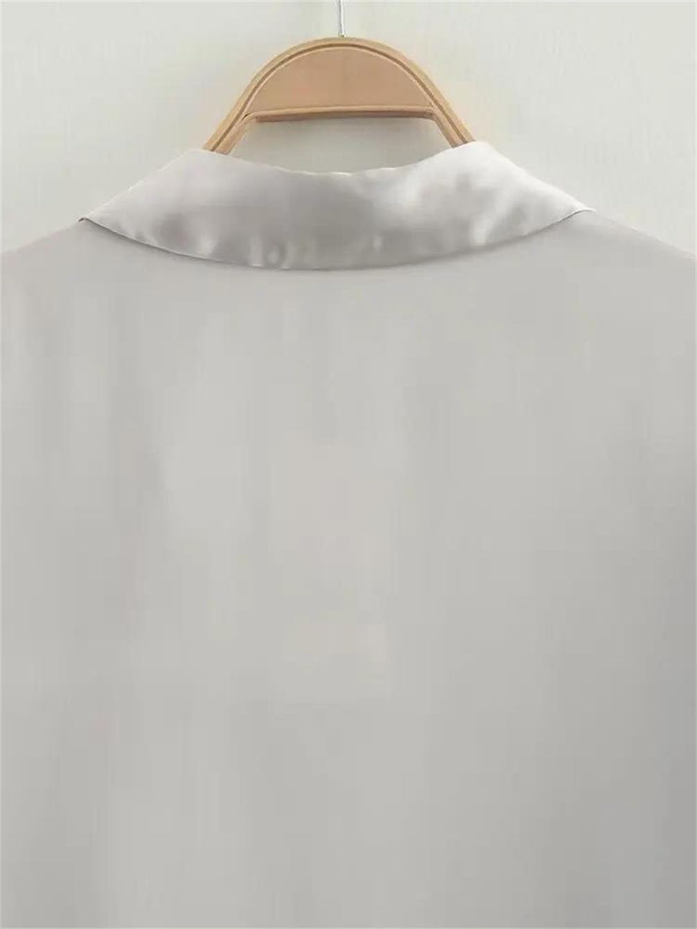 Camicia da donna in raso di seta multicolore a maniche lunghe a righe scozzese tinta unita casual vestibilità ampia camicia