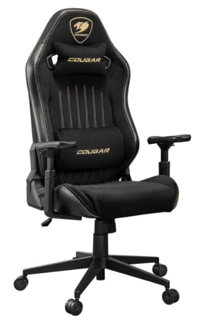 Image of COUGAR Explore Royal F Gaming Chair with Breathable Velvet Fabric & PVC Leather, 3D Armrests, Lumbar & Neck Pillows