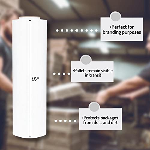 Psbm White Stretch Wrap, 1 Pack, 15 Inch X 1500 Feet, 80 Gauge, Plastic Cling Dark Color Hand Stretch Film Rolls For Packaging Moving Packing Pallets #TOP2