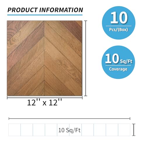 Image of Art3d 10-Pack Herringbone Peel and Stick Floor Tiles (10 Sq.Ft), Brown