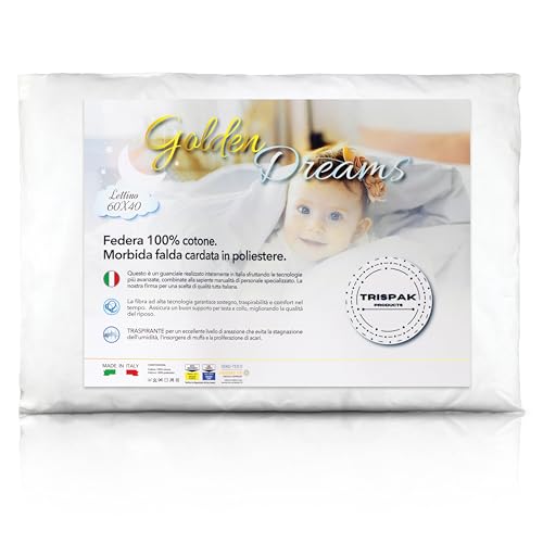 TRISPAK Cuscino Lettino Bambino 60X40 Cotone Certificato OEKO-TEX da 1 2 3...