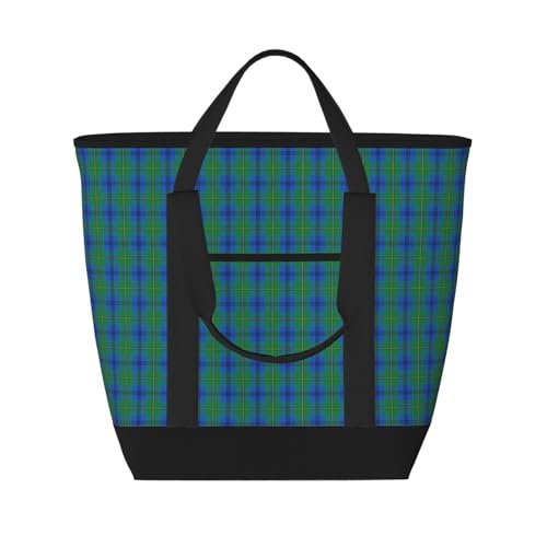 Scottish Clan Johnstone Johnston Tartan Plaid Large Capacity Insulated Shopping Tote Bag – Keeps Food Cold/Hot For Hours, Ideal For Travel, Groceries & Outdoor Use