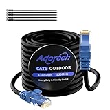 Cat 6 Outdoor Ethernet Cable 100 ft, Adoreen Gbps Heavy Duty Internet Cable (from 25-300 feet) Support POE Cat6 Cat 5e Cat 5 Network Cable RJ45 Patch Cord, UV Waterproof Direct Burial & Indoor+15 Ties
