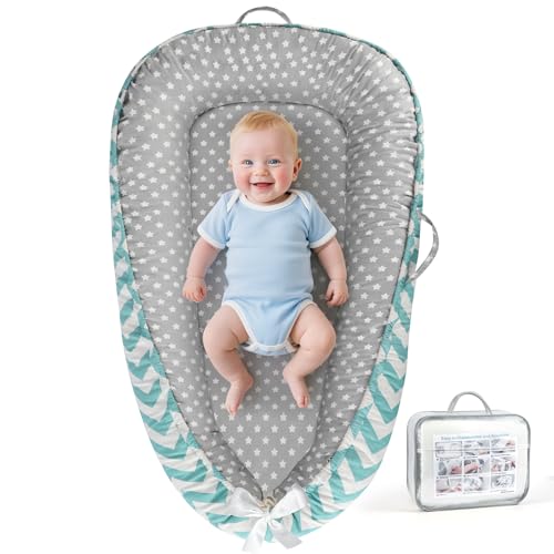 KISS GOLD Baby Lounger - Breathable Soft Cotton Cover Baby Lounger Nest, Babies Essentials Gifts, Portable Lounger for Baby Tummy Time Floor Playing Seated Support for Home and Travel