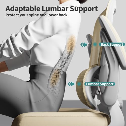Image of TRALT Office Chair - Ergonomic Desk Chair with Adjustable Lumbar Support, Mesh Computer Chair, Executive Chair for Home Office Comfortable Lumbar Support (1, Greige)