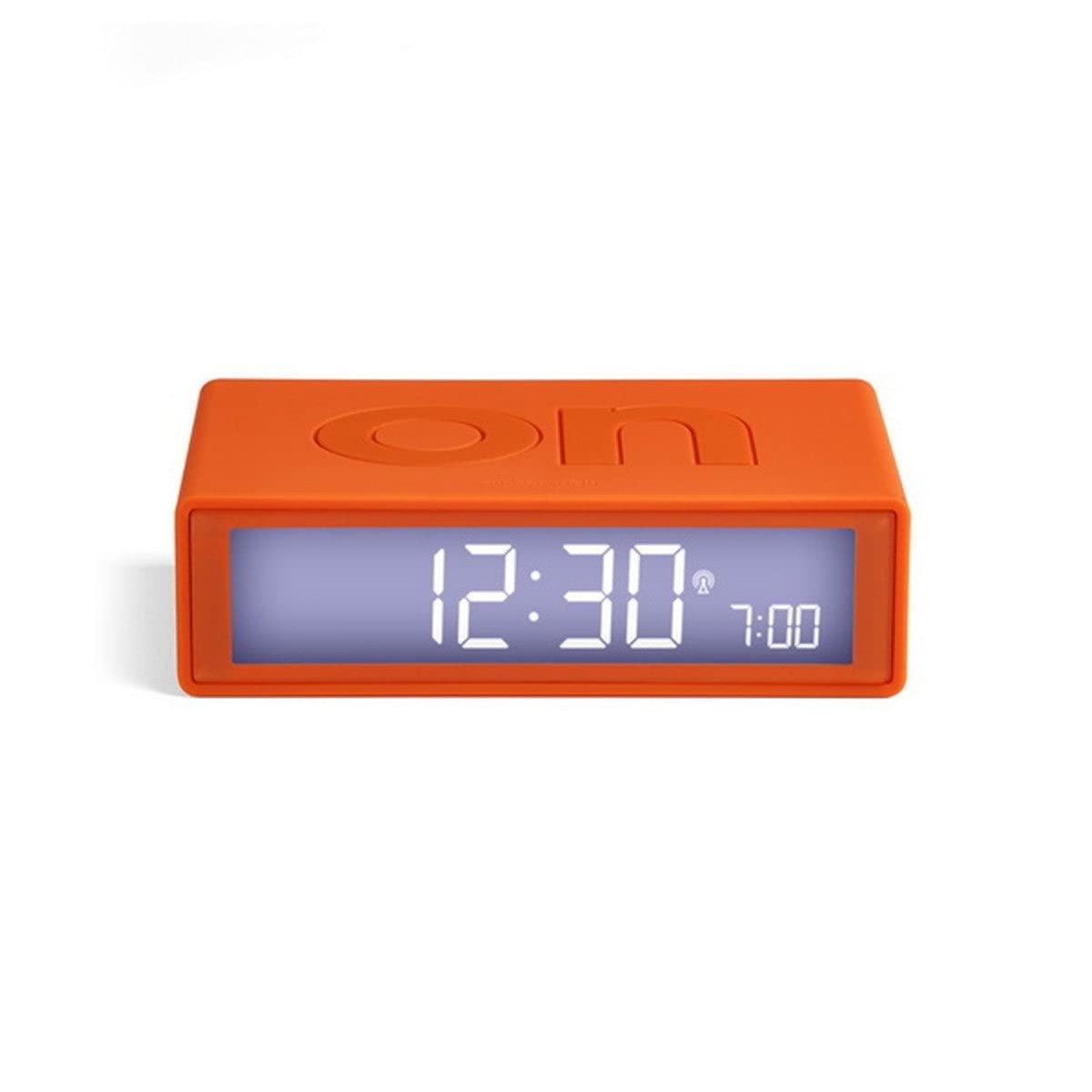 Lexon Flip+ Digital Alarm Clock for bedrooms, Reversible On/Off Faces with Snooze Function, LCD Display & Touch Sensor Light, Battery Operated, Rubber - Orange
